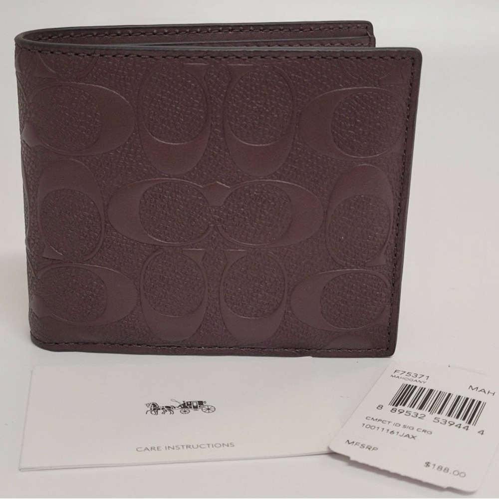 Coach Mahogany Embossed Signature Leather Card Holder